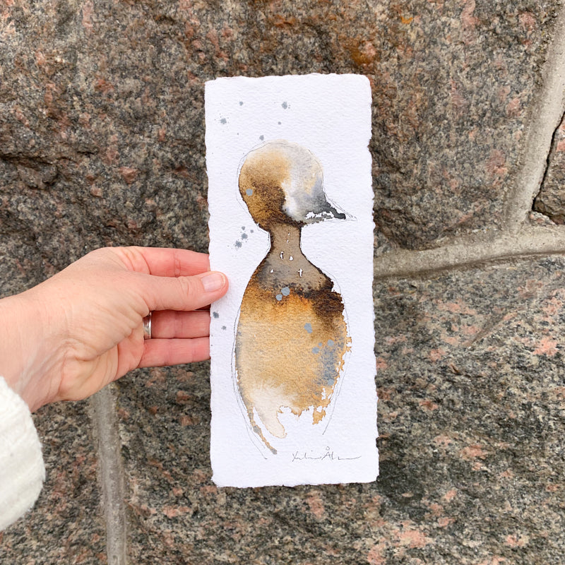Tuschfågel på handgjort papper - brun